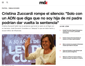 Captura MDZ Online — María Cristina Zuccardi rompe el silencio sobre la herencia Zuccardi, diciembre 2024
