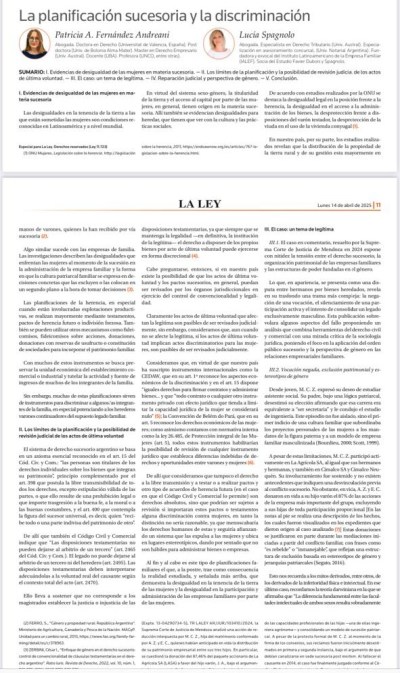 La planificación sucesoria y la discriminación — Fernández Andreani y Spagnolo — La Ley 2025