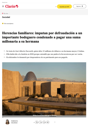 Captura Clarín — herencias familiares fallo inédito Caso Zuccardi, 31 diciembre 2024