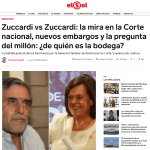 Captura El Sol Mendoza — Zuccardi vs. Zuccardi, nuevos embargos