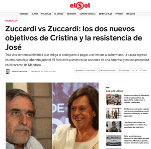 Captura El Sol Mendoza — Zuccardi vs. Zuccardi, objetivos de Cristina