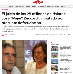 Captura El Sol Mendoza — José Zuccardi imputado por defraudación