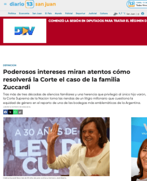 Captura Canal 13 San Juan — cobertura del Caso Zuccardi ante la Corte Suprema, mayo 2026