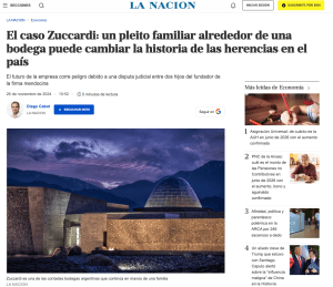 Captura nota La Nación — Diego Cabot sobre el Caso Zuccardi herencia Mendoza