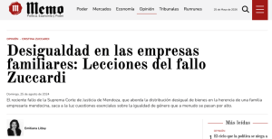 Captura Memo Mendoza — Emiliana Lilloy, desigualdad en empresas familiares lecciones fallo Zuccardi, agosto 2024