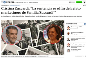 Captura nota Perfil — entrevista exclusiva a María Cristina Zuccardi sobre el fallo Zuccardi, diciembre 2024