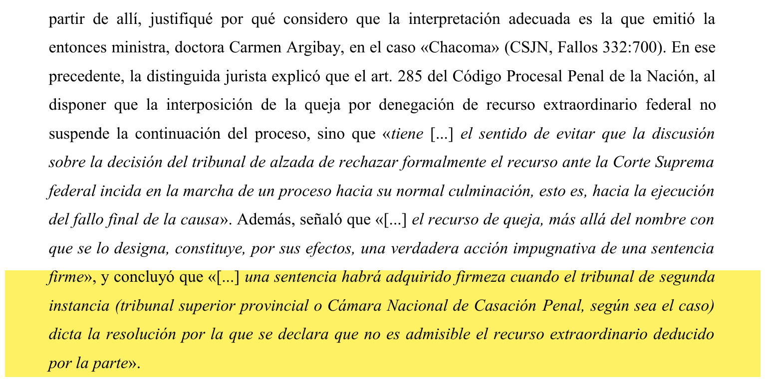 Recorte del fallo Lobos Gras, SCJM Sala Segunda, con el párrafo que cita la doctrina Chacoma resaltado en amarillo